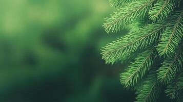 Lush Green Fir Tree Branches with Close-Up Needle Details Against Soft Focus Background for Nature and Holiday Themes photo