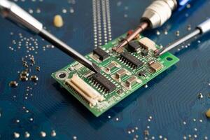 Repairing and upgrade circuit mainboard of notebook, electronic, computer hardware and technology. photo
