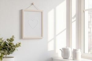 Photo frame for mockup design on light wall background.