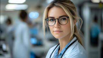 Female IT professional working in secure server room, analyzing system health, organized cables, advanced tech photo