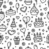 seamless birthday party pattern with doodles vector