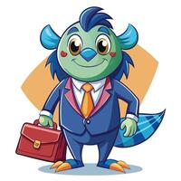 a cartoon character of a blue and green lizard in a suit holding a briefcase vector