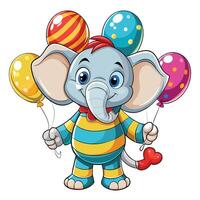 cartoon elephant holding balloons vector