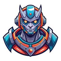 an illustration of a robot head with orange eyes vector