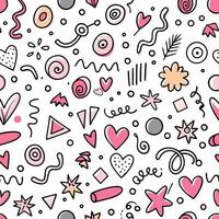 seamless pattern with doodles and hearts vector