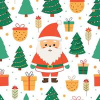 christmas seamless pattern with santa claus and trees vector