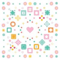 a colorful pattern with various shapes and hearts vector