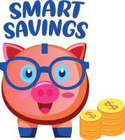 Smart saving with a piggy bank, flat style sticker vector