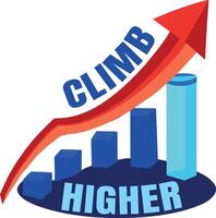 Growth chart with climb higher text, flat sticker vector