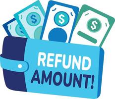 Refund amount in wallet, flat style sticker vector