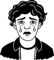Crying man icon in drawing style vector