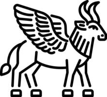 A linear icon of winged bull vector
