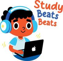 A flat sticker of a student listening study beats vector