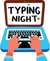 A flat sticker of a laptop with typing night message on its screen vector