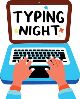 A flat sticker of a laptop with typing night message on its screen
