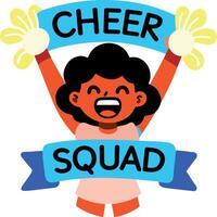 A flat sticker of supporting character with cheers squad typography vector