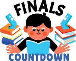 A flat sticker of a character with finals countdown typography vector