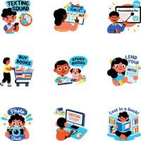 Set of Flat Style Students Stickers vector