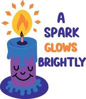 A flat sticker of smiling candle with spark glows brightly typography vector