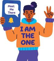 A flat sticker of a character with meeting reminder typography vector