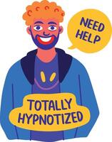 A flat sticker of a character with need help typography vector