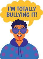 A flat sticker of mocking character with bullying it typography vector