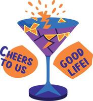 A flat sticker of broken glass with good life typography vector