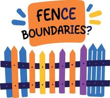 A flat sticker of a colourful fence with boundaries typography vector