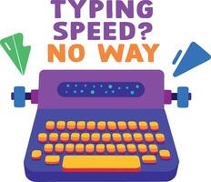 A flat sticker of a typewriter with typing speed typography vector