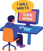 A flat sticker of man typing some work on a computer vector
