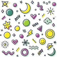 a set of colorful doodles on a white background vector