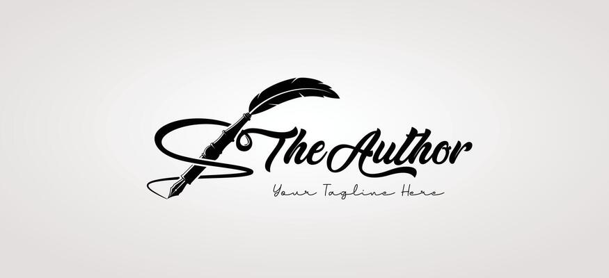 Feather pen logo with handwriting for writer logo design