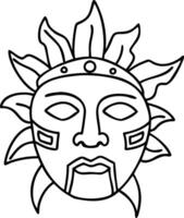 Ancient Aztec Sun Mask Line Art for Cultural Design Projects vector