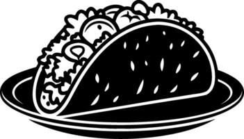 Black and White Illustration of Taco on Plate Perfect for Restaurants and Menus vector