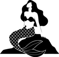Black Silhouette Mermaid Sitting on a Rock Illustrating Fantasy Mythology vector