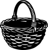 Black Wicker Basket Illustration with Handle Ideal for Picnic Decor and Craft Design vector