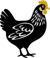 Bold Silhouette of Chicken with Yellow Comb and Wattles Illustration vector