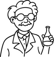 Cartoon Scientist Holding Beaker Line Art for Educational Use vector