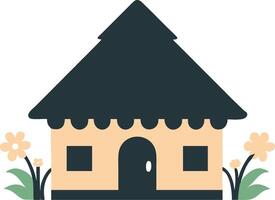 Charming Cartoon Cottage with Flowers and Rustic Aesthetic vector