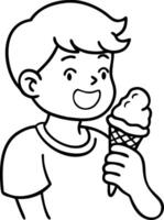 Child Enjoying Ice Cream Cone in Hand Drawn Style Illustration vector