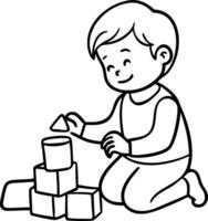 Child Playing with Building Blocks Illustration for Early Childhood Education vector