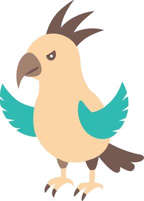 Colorful Cartoon Parrot Art with Turquoise Wings and Mohawk Feathers