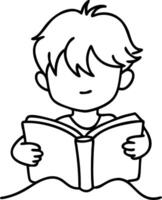 Cute Child Reading Book Line Art Illustration for Education and Leisure Concepts vector