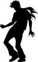 Dynamic Silhouette of Dancing Man with Flowing Hair vector