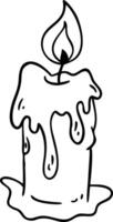 Dripping Wax Candle Line Art Illustration with Flame vector