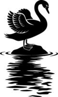 Elegant Swan Silhouette Standing on Rock with Water Reflection Art vector