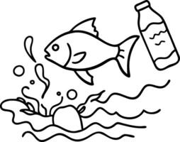 Environmental Pollution Awareness in Ocean with Fish and Plastic Bottle vector