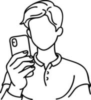 Faceless Person Using Smartphone Line Art for Modern Communication Concepts vector