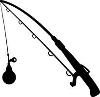 Fishing Rod with Reel and Lure Silhouette for Outdoor Recreation Graphics vector