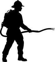 Firefighter Silhouette Holding Hose Graphic Essential Emergency Response vector
